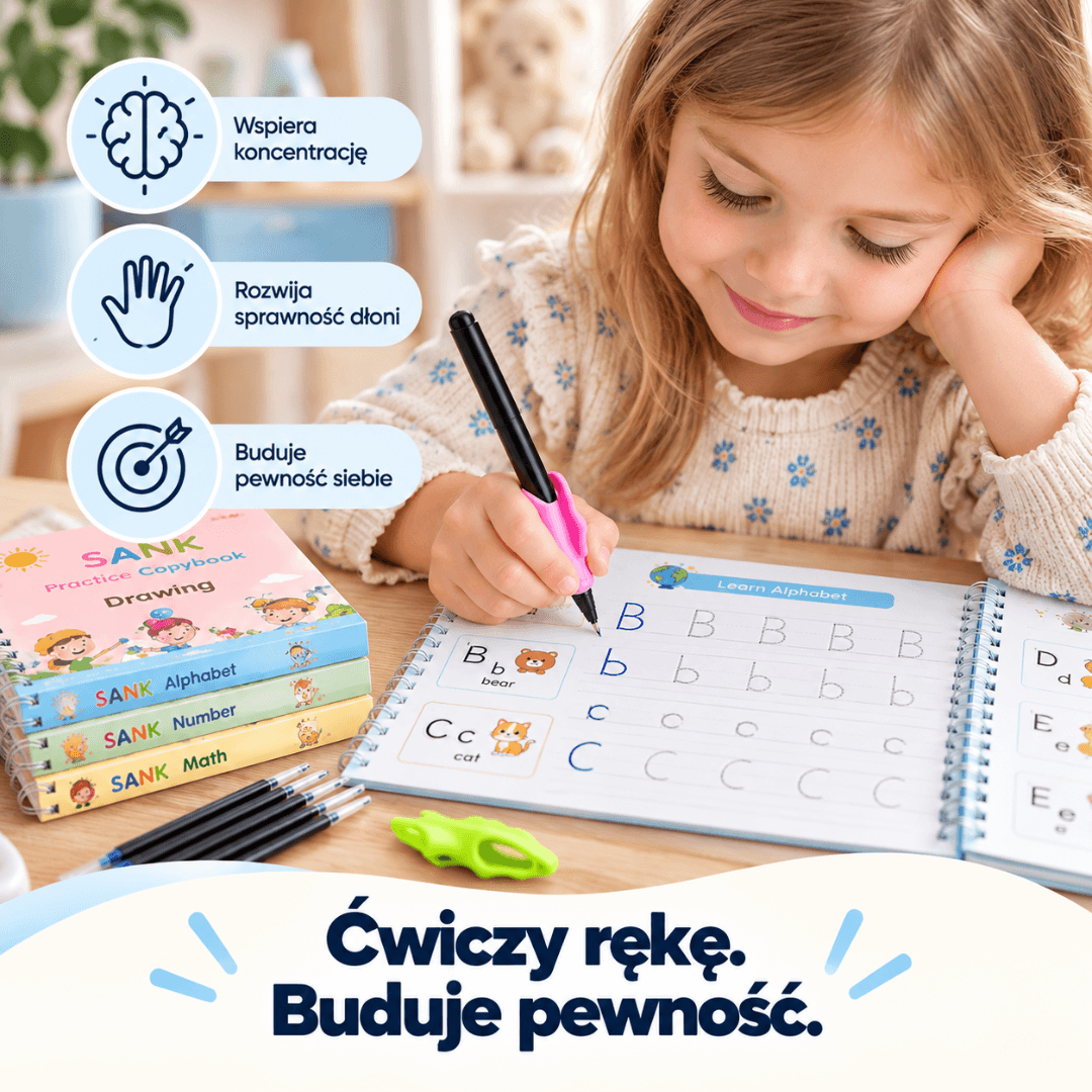 PiszŚmiało - zestaw 4 magiczne książeczki do nauki pisania + Magiczny długopis GRATIS!